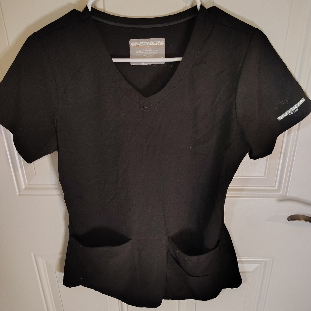 Skechers Women’s Black V-Neck Short Sleeve Scrub Top Size XS